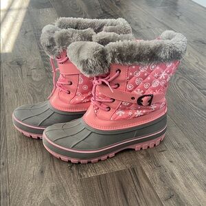 Dream Pairs Pink and Gray Kids Snow Boots